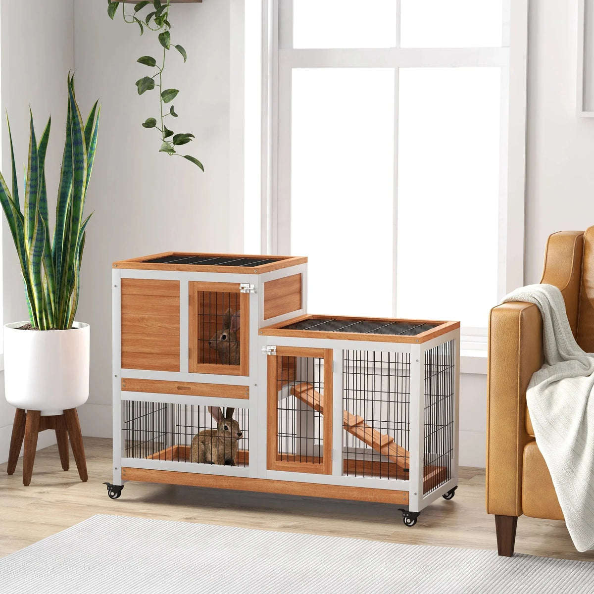 Cage à lapin intérieur sur roulettes