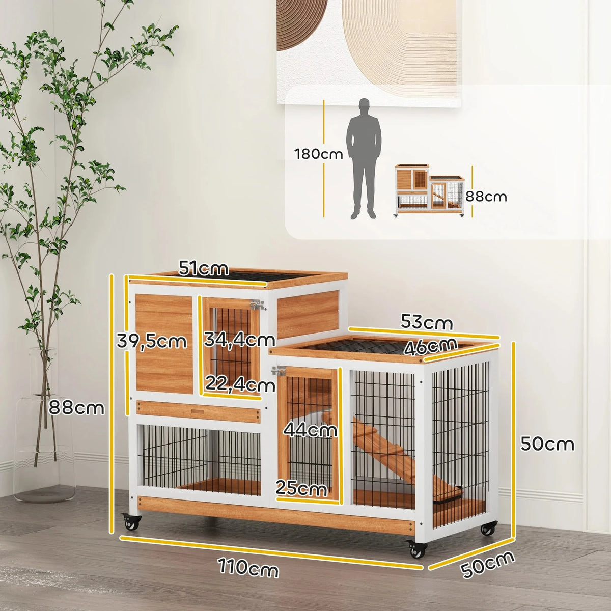 Cage à lapin intérieur sur roulettes
