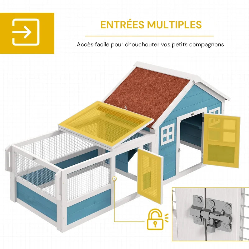 Cage clapier extérieur en bois pour lapins 3 portes